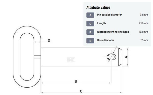 CAT 3 DRAWBAR PIN WITH HANDLE 38x192mm  - Z538189KR