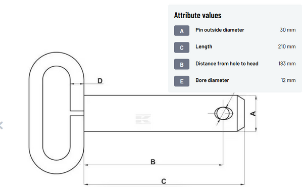 30MM DRAW BAR LINKAGE PIN - 30x183mm - Z530182KR