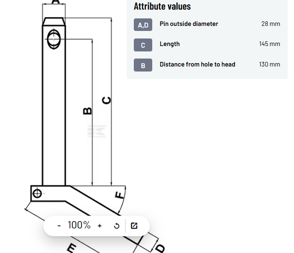CAT 2 LINKAGE PIN WITH HANDLE 28x130mm - Z528130KR