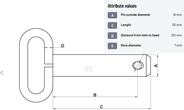 CAT 1 TOWING PIN WITH HANDLE  - 19mm x 102mm - Z519098KR