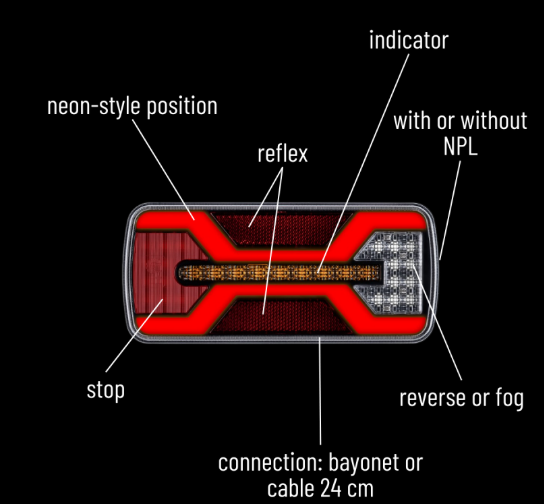 LED Rear Tail Light X-SPIDER 1 - L2425 (position, stop, reflector, turn signal, reversing light)