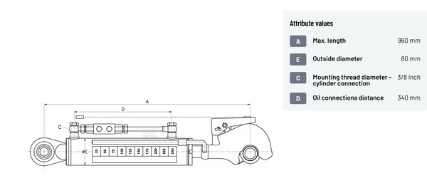 Hydraulic Toplink with check valve category 3/3 Comes WIth Hoses