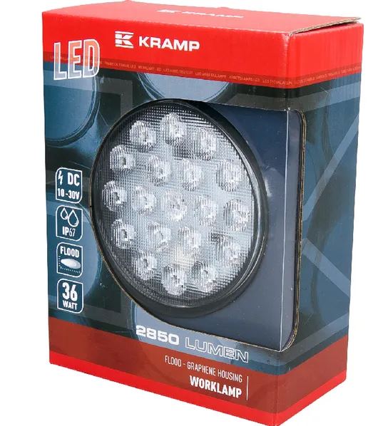 Work light LED, 36W, 2850lm, round, 10/30V, Ø 113.9mm, Flood, 18 LED's, Kramp