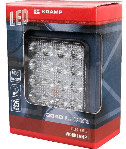 Work light LED, 25W, 3040lm, square, 10/30V, 108x48x108mm, Flood, 16 LED's