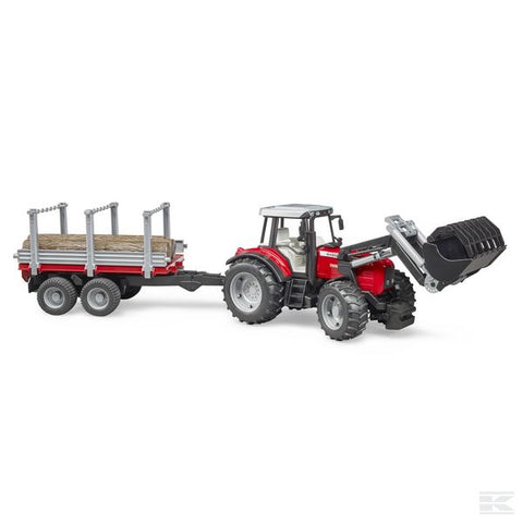 Massey Ferguson 7480 with front loader and wood-transport trailer Scale Model 1/16