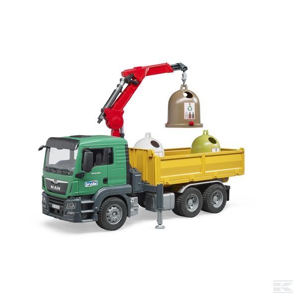 MAN TGS Truck with 3 recycling containers for glass bottles